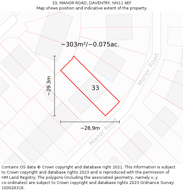 33, MANOR ROAD, DAVENTRY, NN11 4EF: Plot and title map