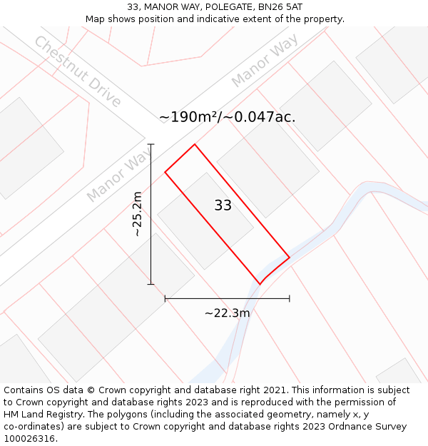 33, MANOR WAY, POLEGATE, BN26 5AT: Plot and title map