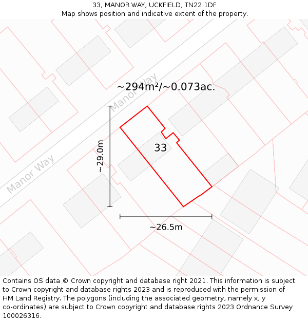 33, MANOR WAY, UCKFIELD, TN22 1DF: Plot and title map