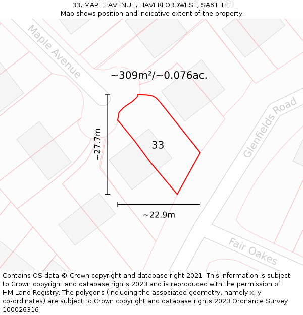33, MAPLE AVENUE, HAVERFORDWEST, SA61 1EF: Plot and title map