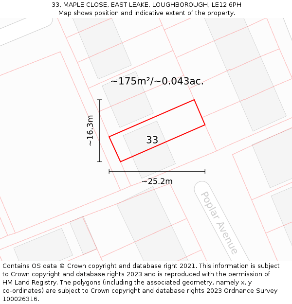 33, MAPLE CLOSE, EAST LEAKE, LOUGHBOROUGH, LE12 6PH: Plot and title map