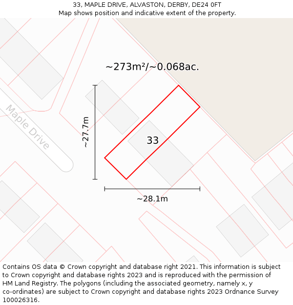 33, MAPLE DRIVE, ALVASTON, DERBY, DE24 0FT: Plot and title map