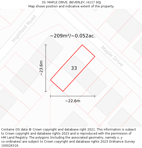 33, MAPLE DRIVE, BEVERLEY, HU17 9QJ: Plot and title map