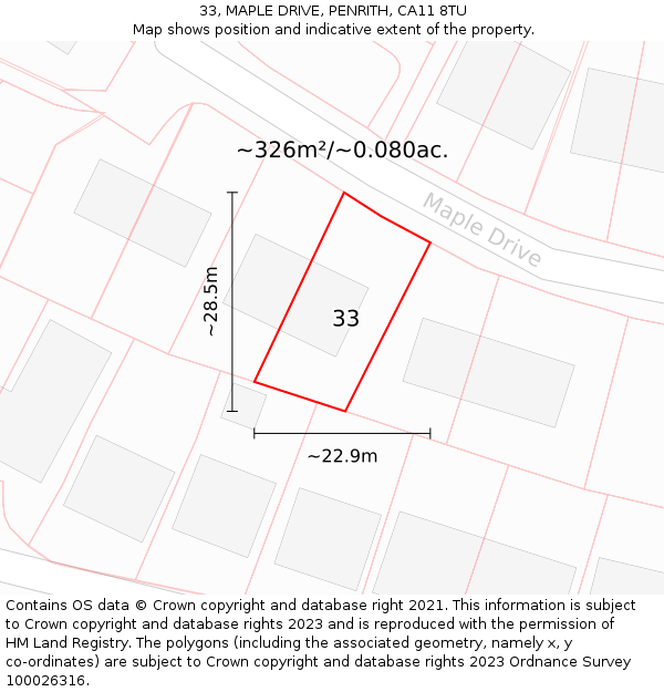 33, MAPLE DRIVE, PENRITH, CA11 8TU: Plot and title map