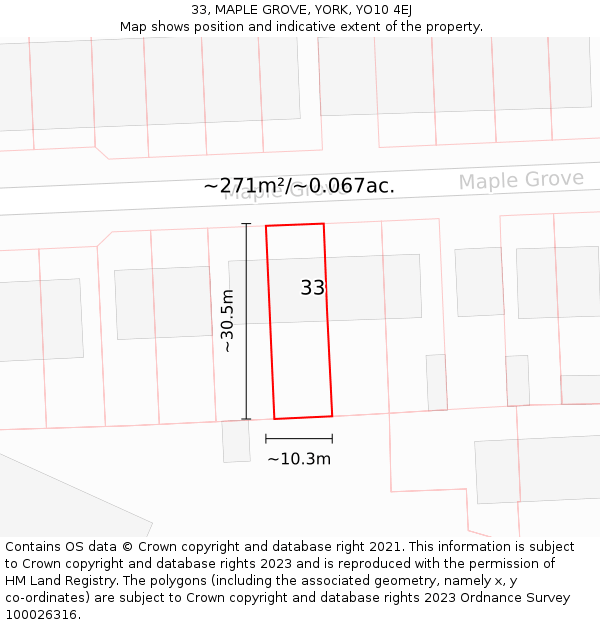 33, MAPLE GROVE, YORK, YO10 4EJ: Plot and title map