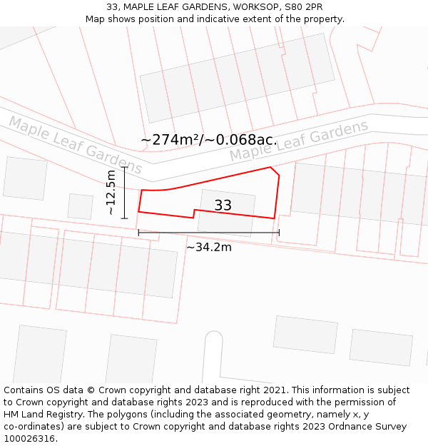 33, MAPLE LEAF GARDENS, WORKSOP, S80 2PR: Plot and title map
