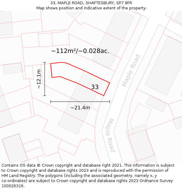 33, MAPLE ROAD, SHAFTESBURY, SP7 8FR: Plot and title map