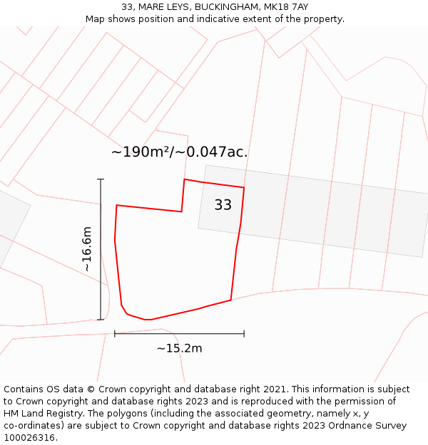 33, MARE LEYS, BUCKINGHAM, MK18 7AY: Plot and title map