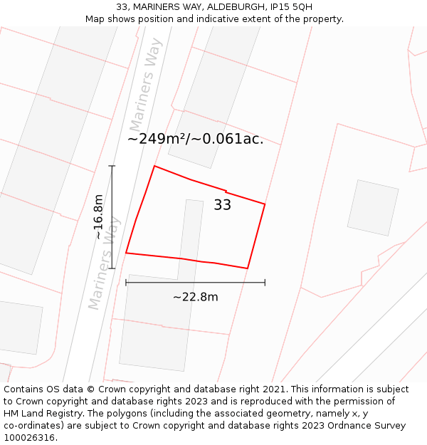 33, MARINERS WAY, ALDEBURGH, IP15 5QH: Plot and title map