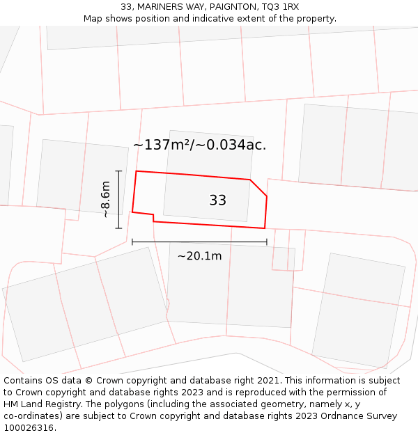 33, MARINERS WAY, PAIGNTON, TQ3 1RX: Plot and title map