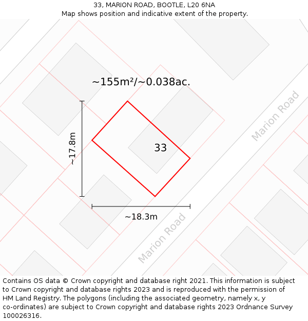 33, MARION ROAD, BOOTLE, L20 6NA: Plot and title map