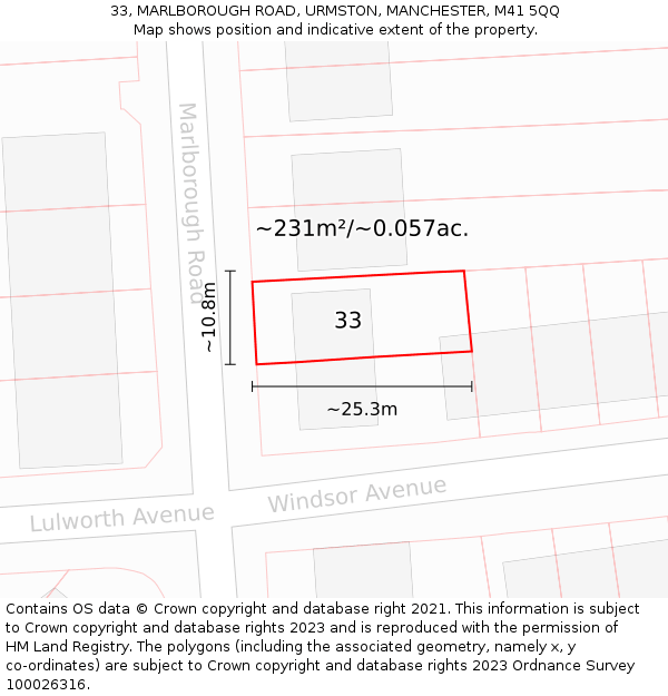 33, MARLBOROUGH ROAD, URMSTON, MANCHESTER, M41 5QQ: Plot and title map
