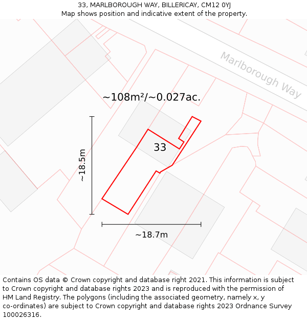 33, MARLBOROUGH WAY, BILLERICAY, CM12 0YJ: Plot and title map