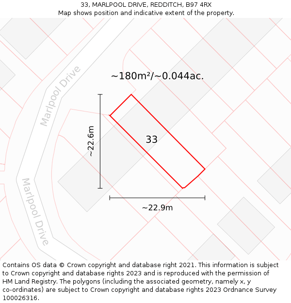 33, MARLPOOL DRIVE, REDDITCH, B97 4RX: Plot and title map