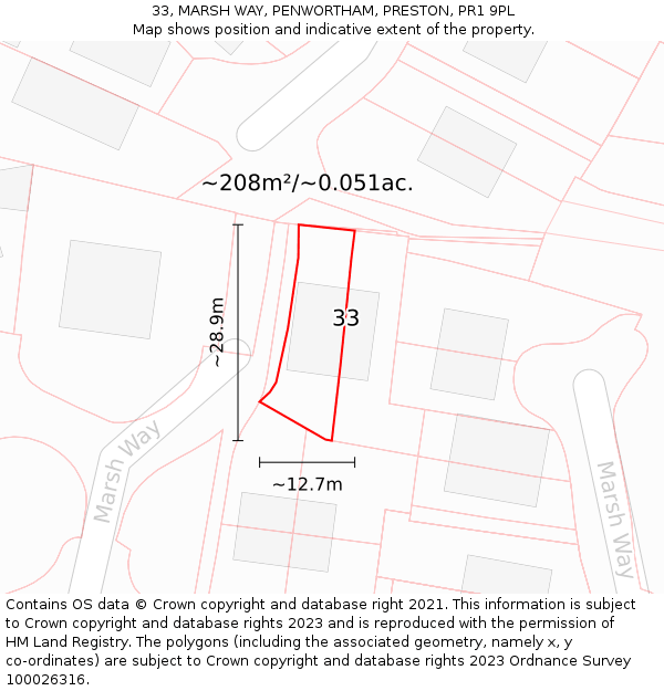 33, MARSH WAY, PENWORTHAM, PRESTON, PR1 9PL: Plot and title map