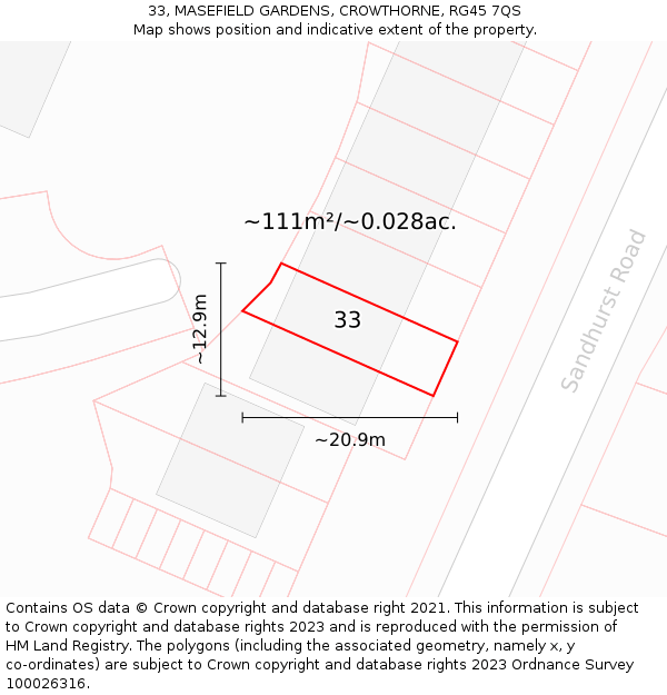 33, MASEFIELD GARDENS, CROWTHORNE, RG45 7QS: Plot and title map