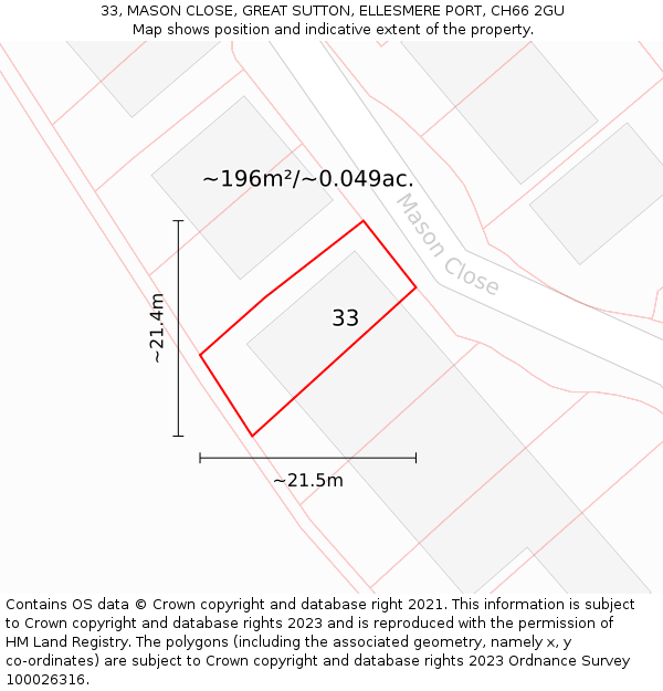 33, MASON CLOSE, GREAT SUTTON, ELLESMERE PORT, CH66 2GU: Plot and title map