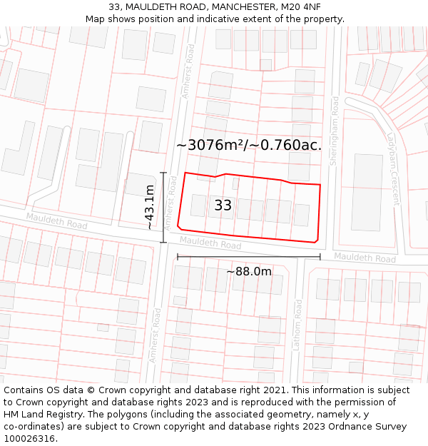33, MAULDETH ROAD, MANCHESTER, M20 4NF: Plot and title map