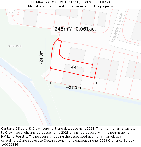 33, MAWBY CLOSE, WHETSTONE, LEICESTER, LE8 6XA: Plot and title map