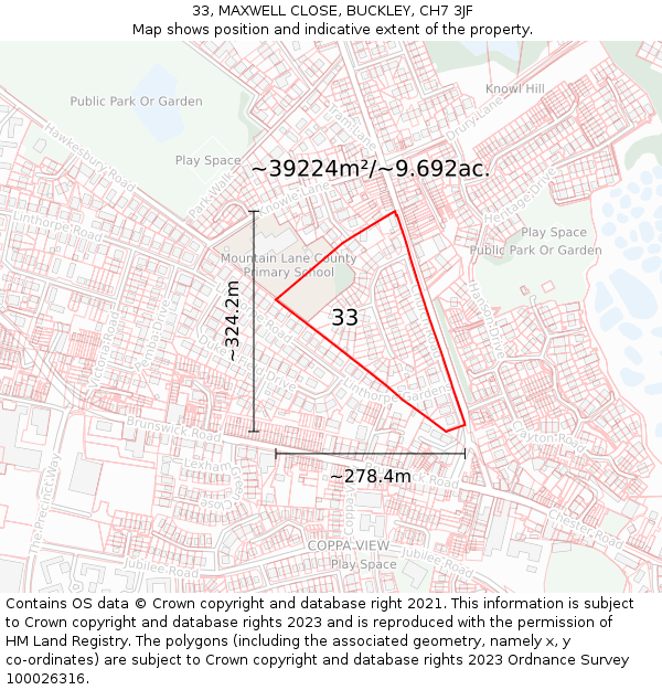 33, MAXWELL CLOSE, BUCKLEY, CH7 3JF: Plot and title map