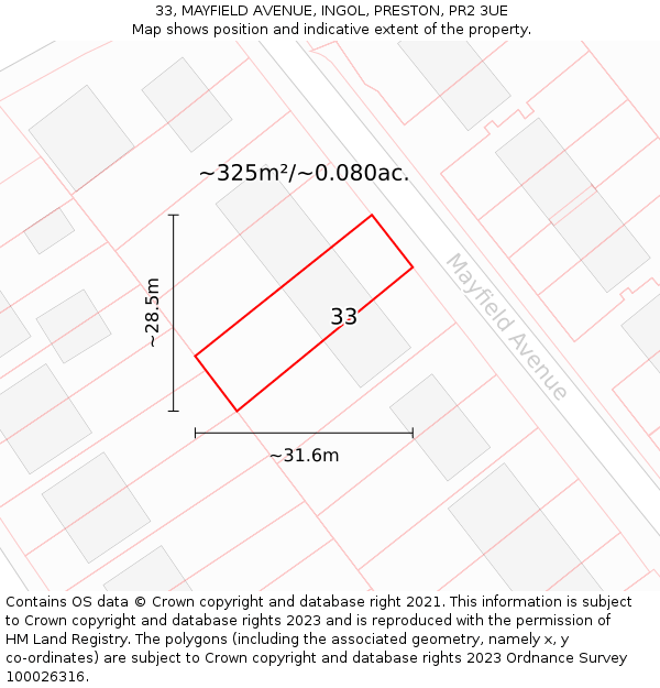 33, MAYFIELD AVENUE, INGOL, PRESTON, PR2 3UE: Plot and title map