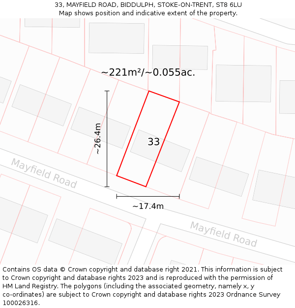 33, MAYFIELD ROAD, BIDDULPH, STOKE-ON-TRENT, ST8 6LU: Plot and title map