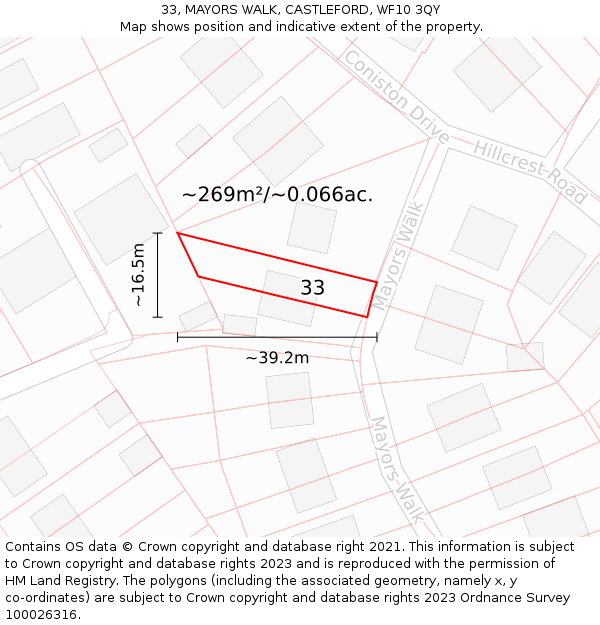 33, MAYORS WALK, CASTLEFORD, WF10 3QY: Plot and title map