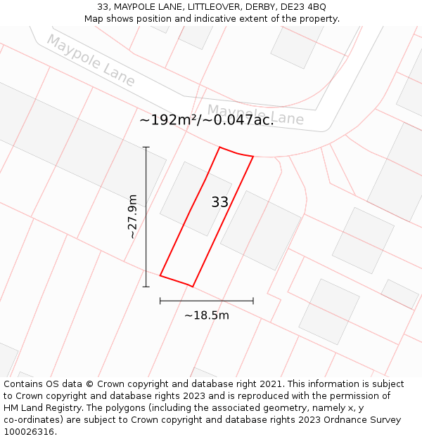 33, MAYPOLE LANE, LITTLEOVER, DERBY, DE23 4BQ: Plot and title map