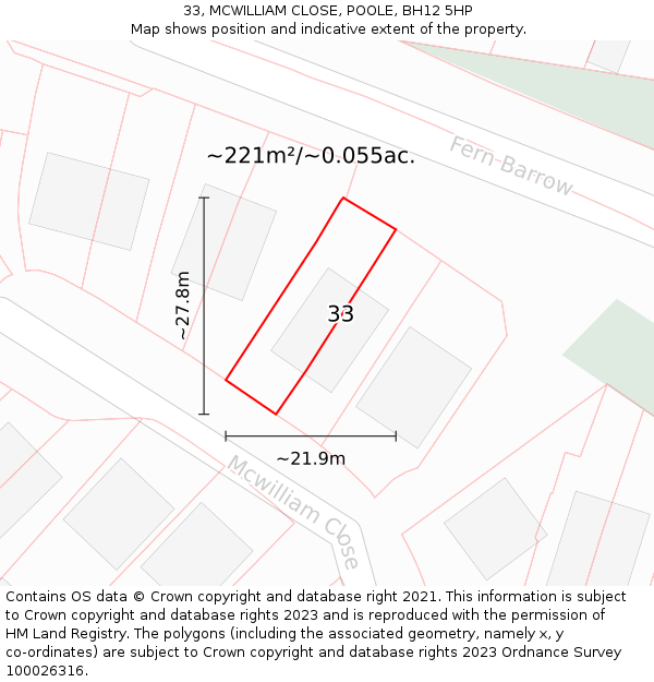 33, MCWILLIAM CLOSE, POOLE, BH12 5HP: Plot and title map