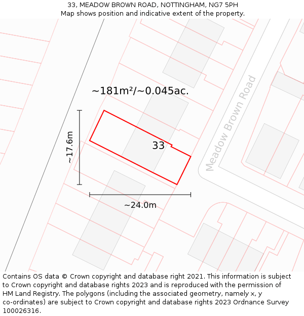 33, MEADOW BROWN ROAD, NOTTINGHAM, NG7 5PH: Plot and title map