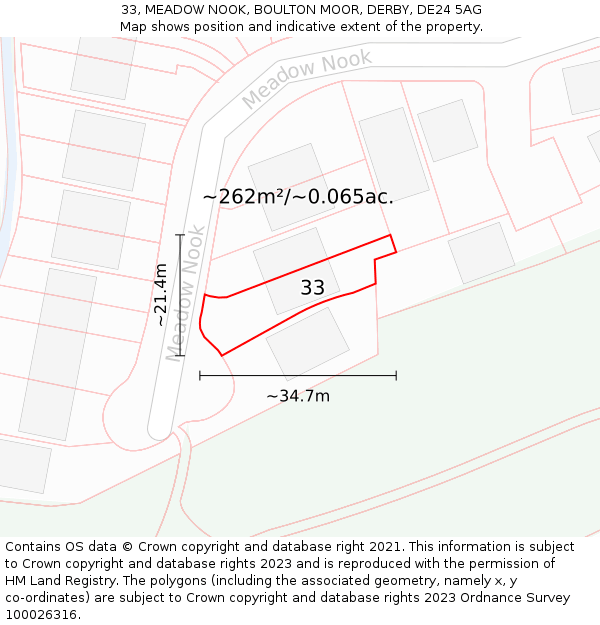 33, MEADOW NOOK, BOULTON MOOR, DERBY, DE24 5AG: Plot and title map