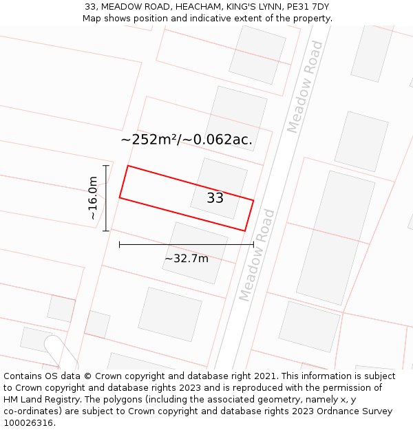 33, MEADOW ROAD, HEACHAM, KING'S LYNN, PE31 7DY: Plot and title map