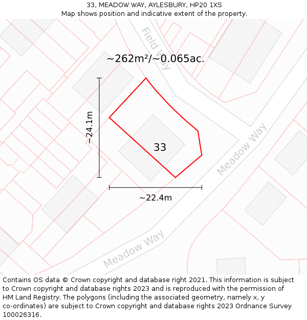 33, MEADOW WAY, AYLESBURY, HP20 1XS: Plot and title map