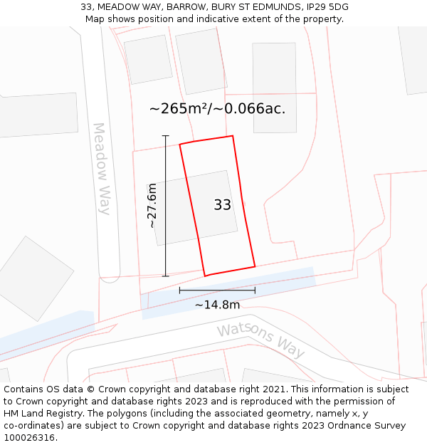33, MEADOW WAY, BARROW, BURY ST EDMUNDS, IP29 5DG: Plot and title map