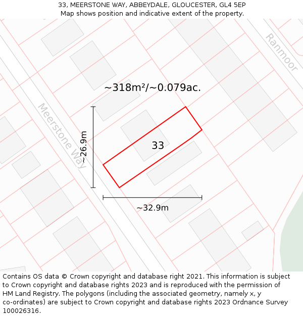33, MEERSTONE WAY, ABBEYDALE, GLOUCESTER, GL4 5EP: Plot and title map