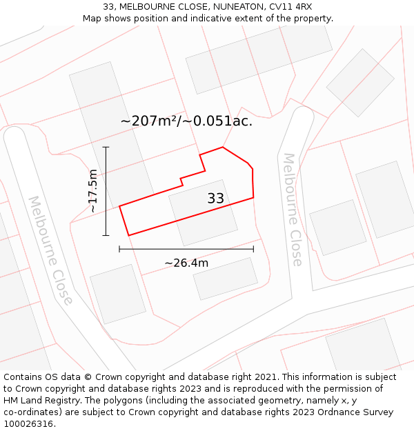 33, MELBOURNE CLOSE, NUNEATON, CV11 4RX: Plot and title map