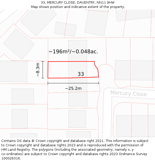 33, MERCURY CLOSE, DAVENTRY, NN11 9HW: Plot and title map