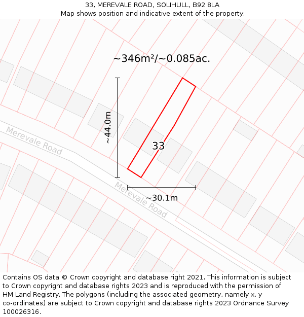 33, MEREVALE ROAD, SOLIHULL, B92 8LA: Plot and title map