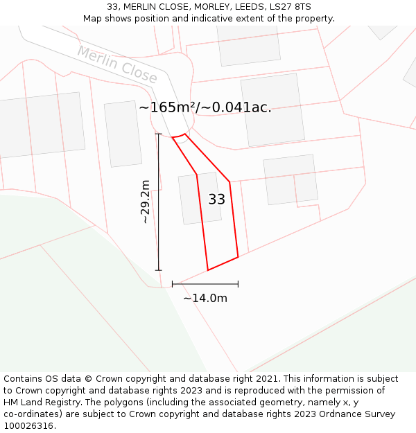 33, MERLIN CLOSE, MORLEY, LEEDS, LS27 8TS: Plot and title map