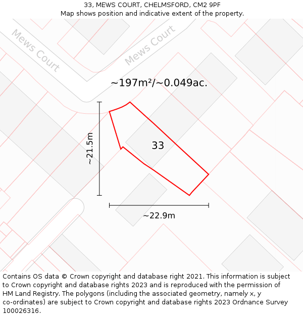 33, MEWS COURT, CHELMSFORD, CM2 9PF: Plot and title map