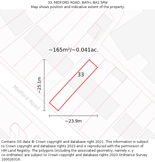 33, MIDFORD ROAD, BATH, BA2 5RW: Plot and title map