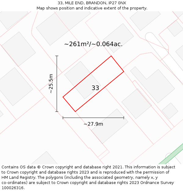 33, MILE END, BRANDON, IP27 0NX: Plot and title map