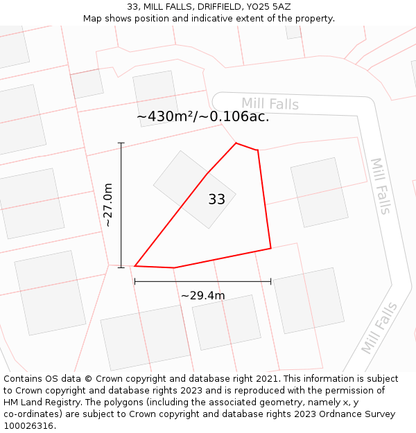 33, MILL FALLS, DRIFFIELD, YO25 5AZ: Plot and title map