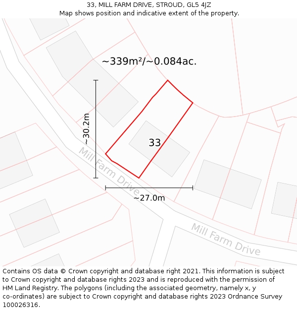 33, MILL FARM DRIVE, STROUD, GL5 4JZ: Plot and title map