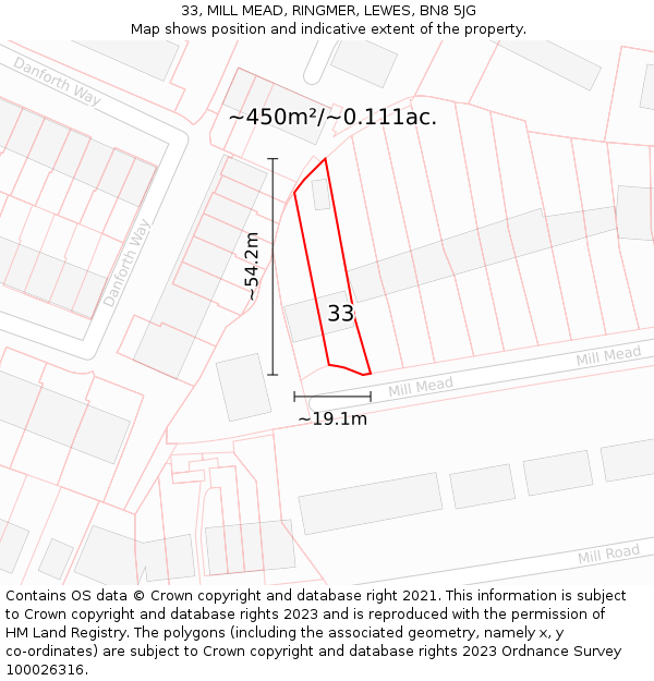 33, MILL MEAD, RINGMER, LEWES, BN8 5JG: Plot and title map