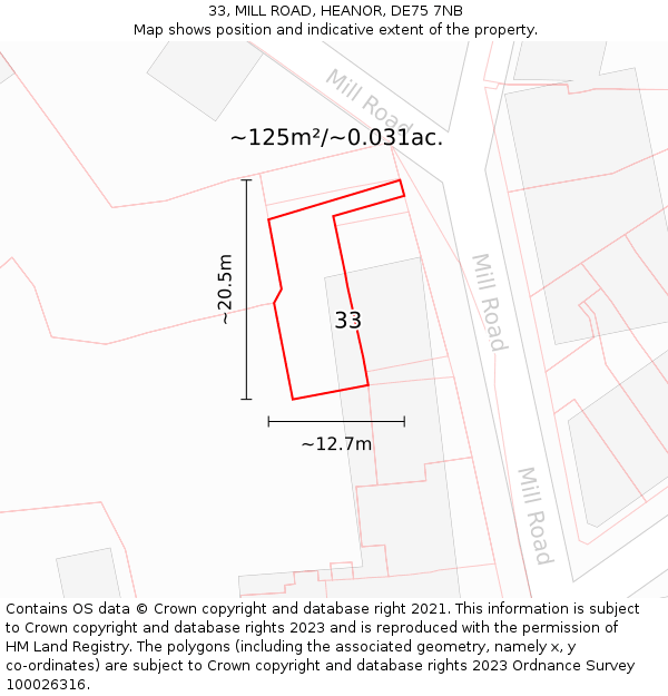 33, MILL ROAD, HEANOR, DE75 7NB: Plot and title map