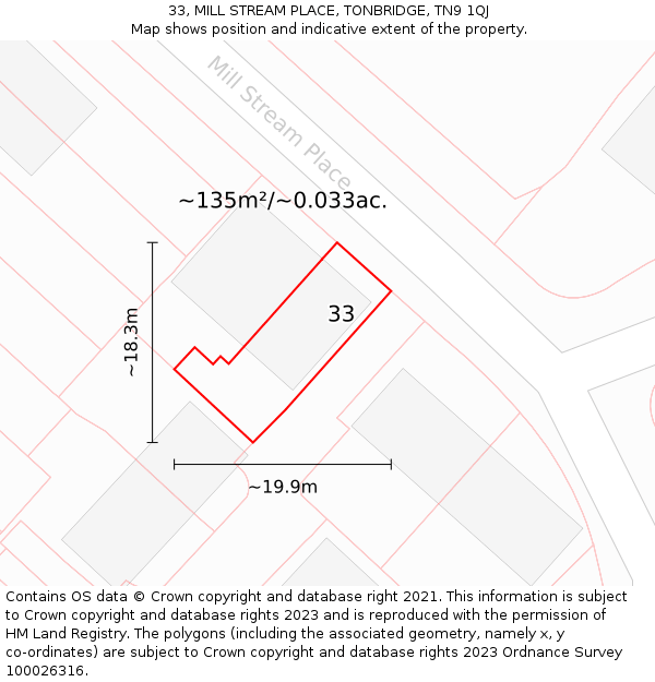 33, MILL STREAM PLACE, TONBRIDGE, TN9 1QJ: Plot and title map