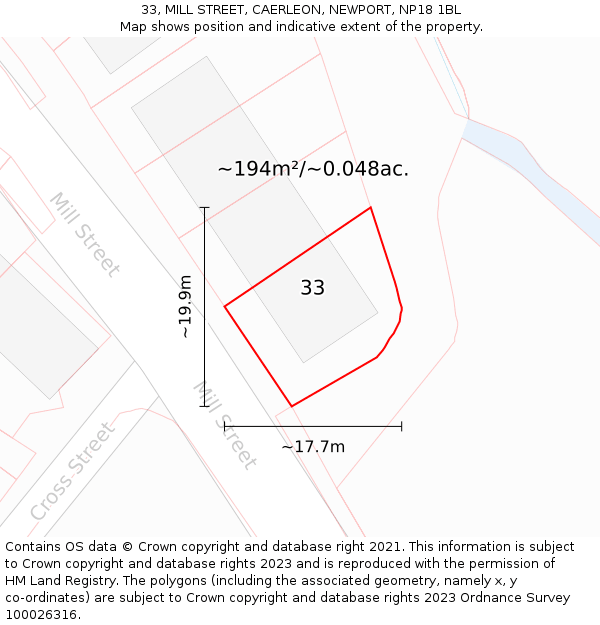 33, MILL STREET, CAERLEON, NEWPORT, NP18 1BL: Plot and title map