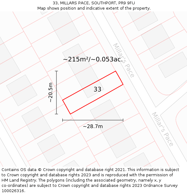 33, MILLARS PACE, SOUTHPORT, PR9 9FU: Plot and title map