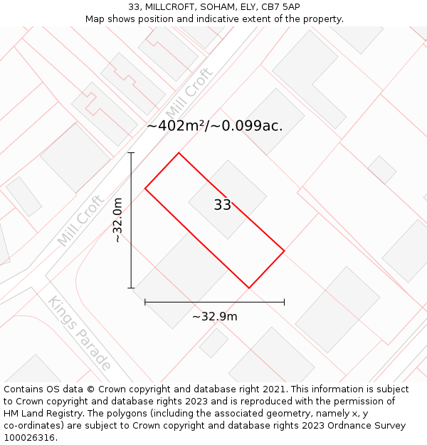 33, MILLCROFT, SOHAM, ELY, CB7 5AP: Plot and title map